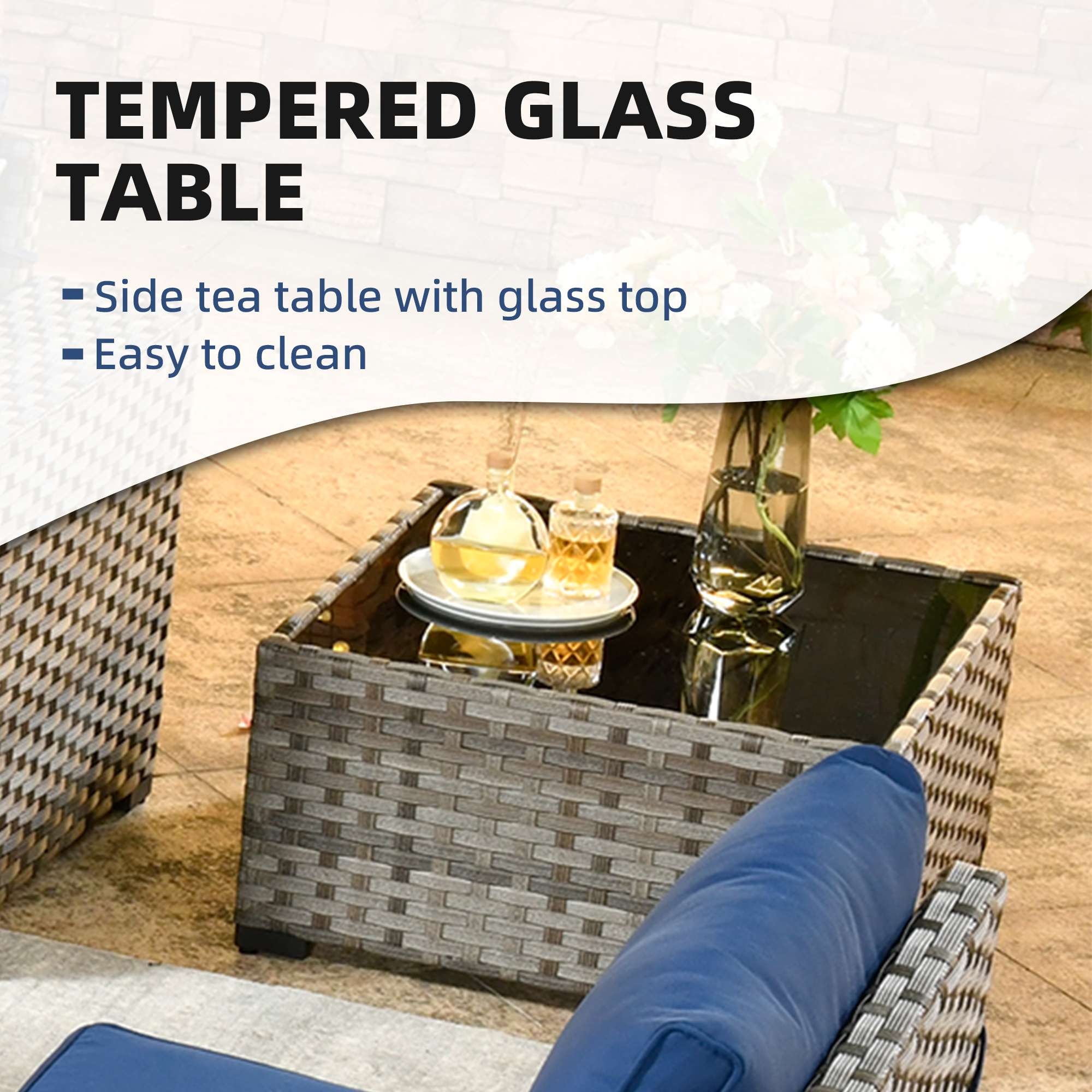 OVIOS 7 Pieces Patio Furniture Set with 7.68'' Broad Handrails and 30'' Fire Pit Table