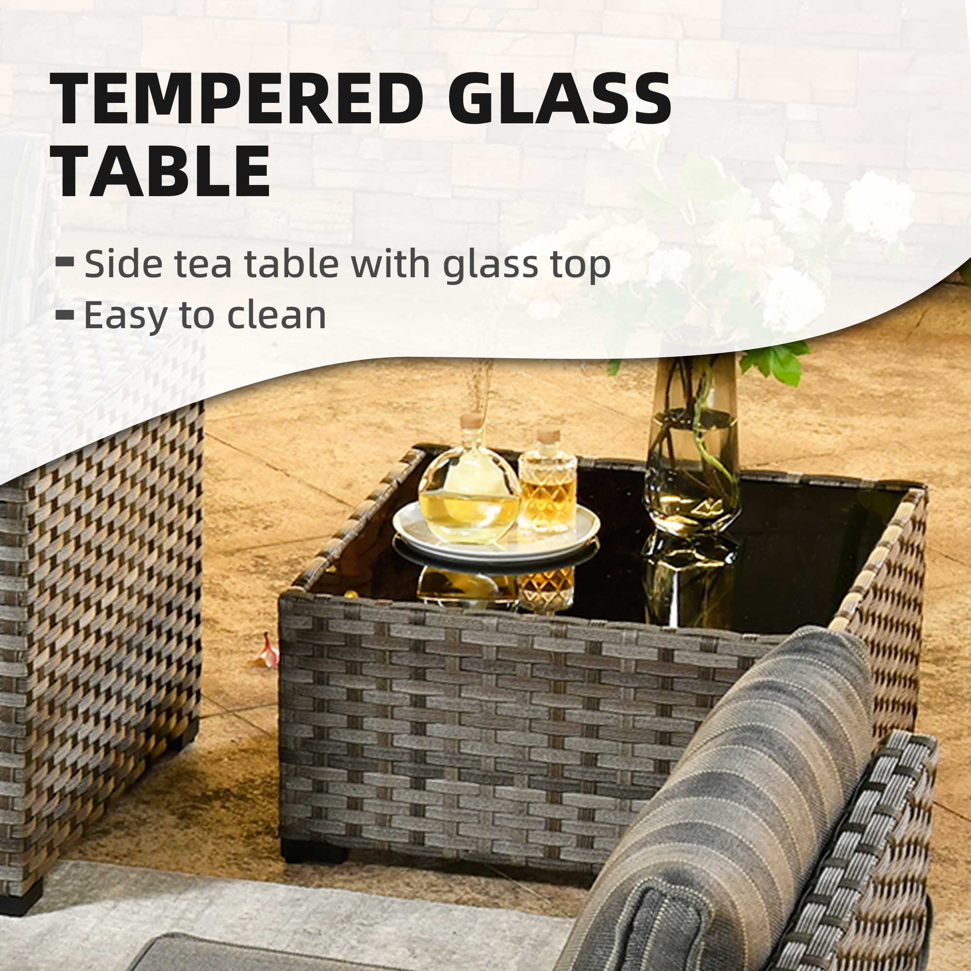 OVIOS 7 Pieces Patio Furniture Set with 7.68'' Broad Handrails and 30'' Fire Pit Table