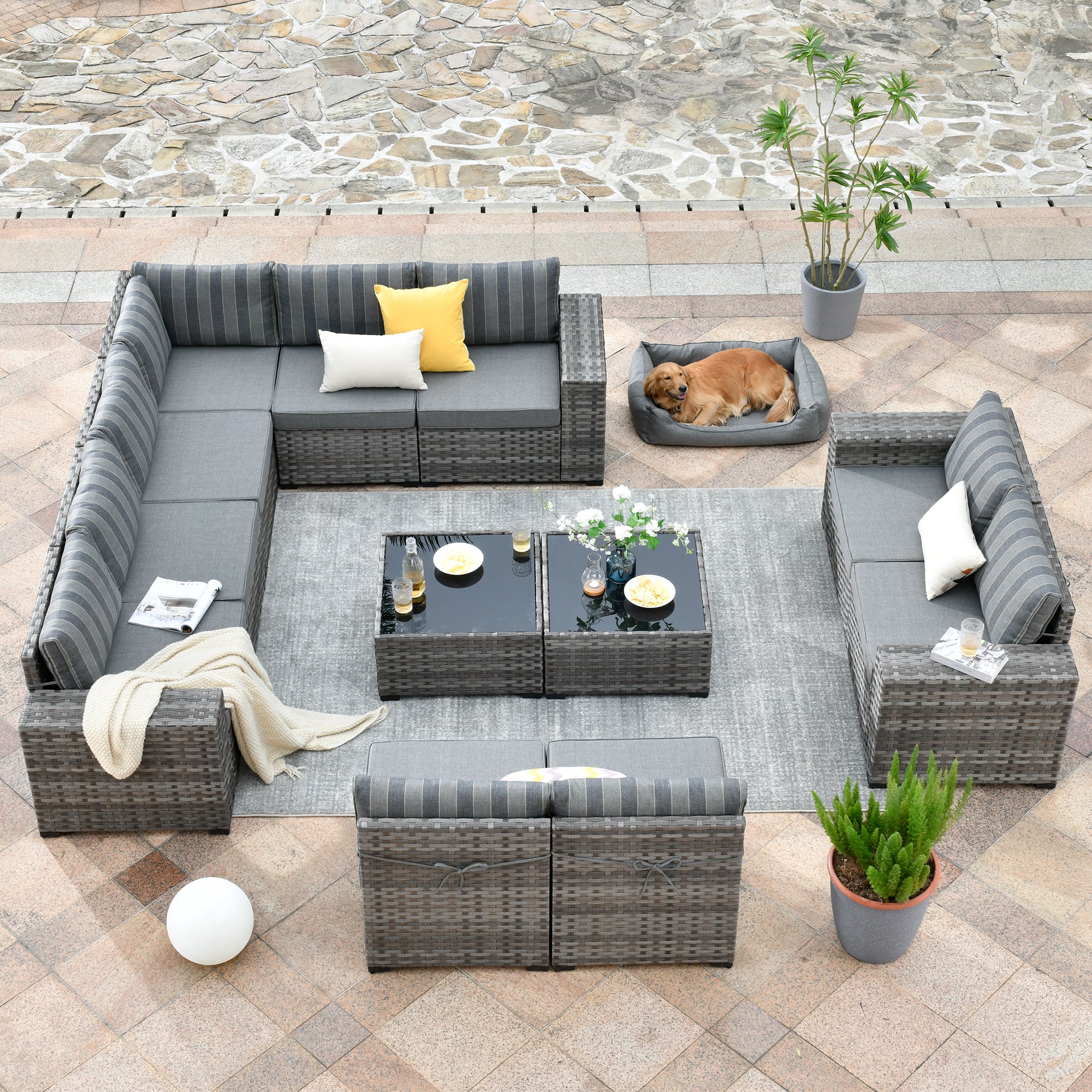 OVIOS 12 Pieces Patio Conversation Set with 7.68'' Broad Handrails