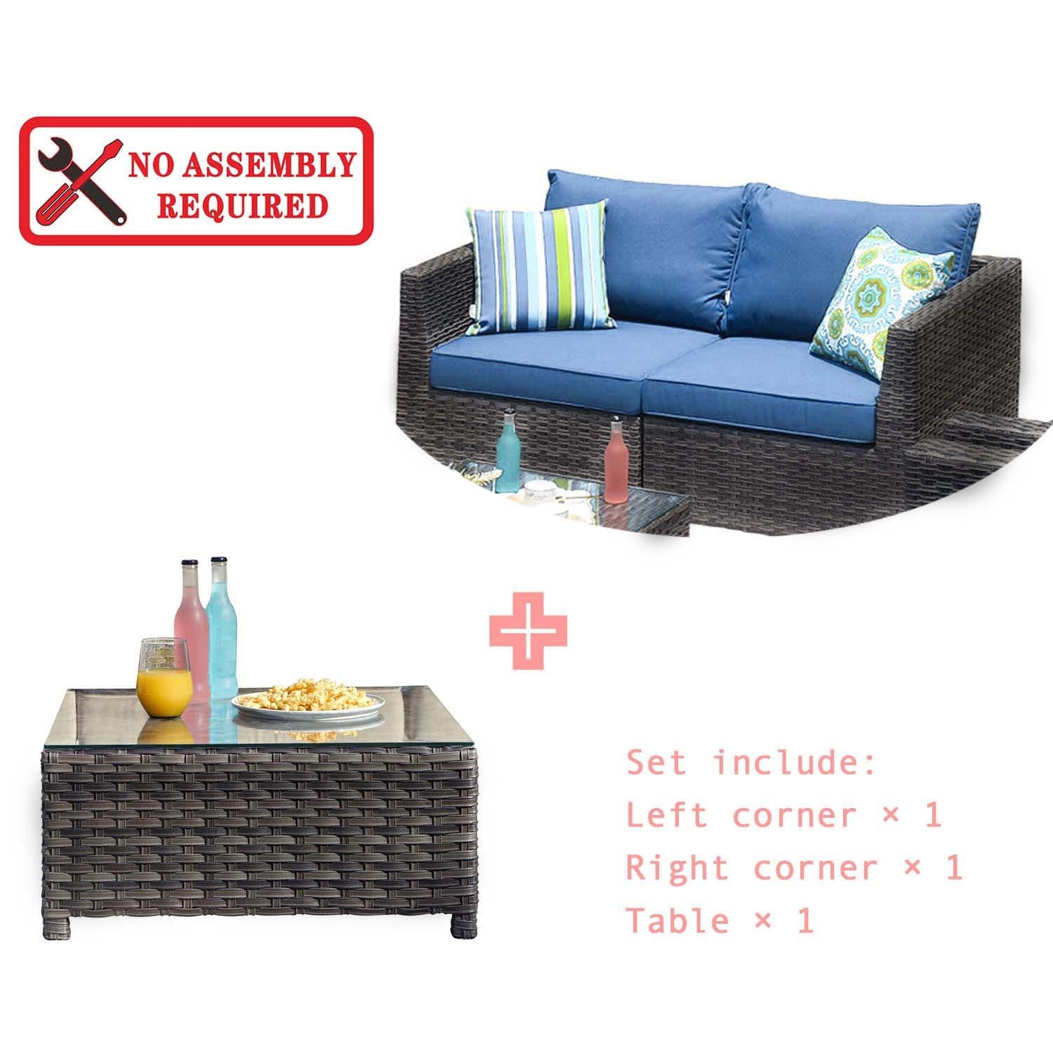 Ovios Patio Furniture Set Bigger Size 3-Piece Couch with Table, King Series, No Assembly Required