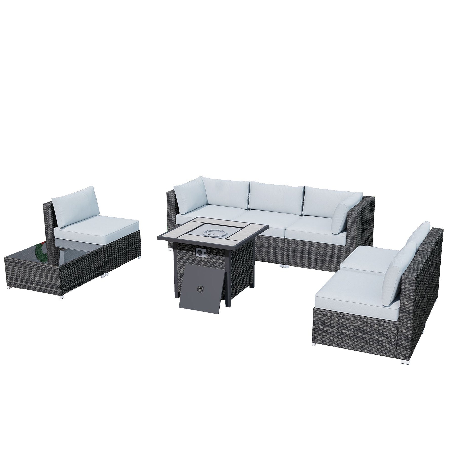 Ovios Outdoor Sectional Furniture 8-Piece with 30'' Fire Pit Table