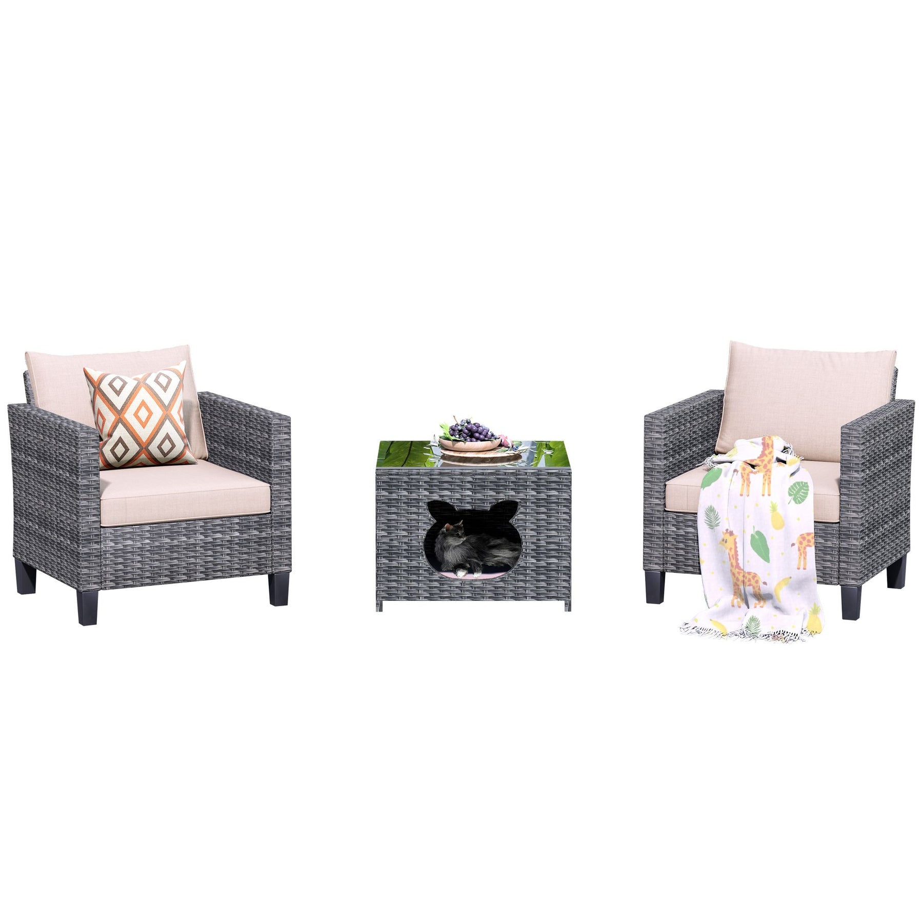 Ovios Patio Chairs New Vultros 3-Piece with Pet Table High Back Square Shape Armrest