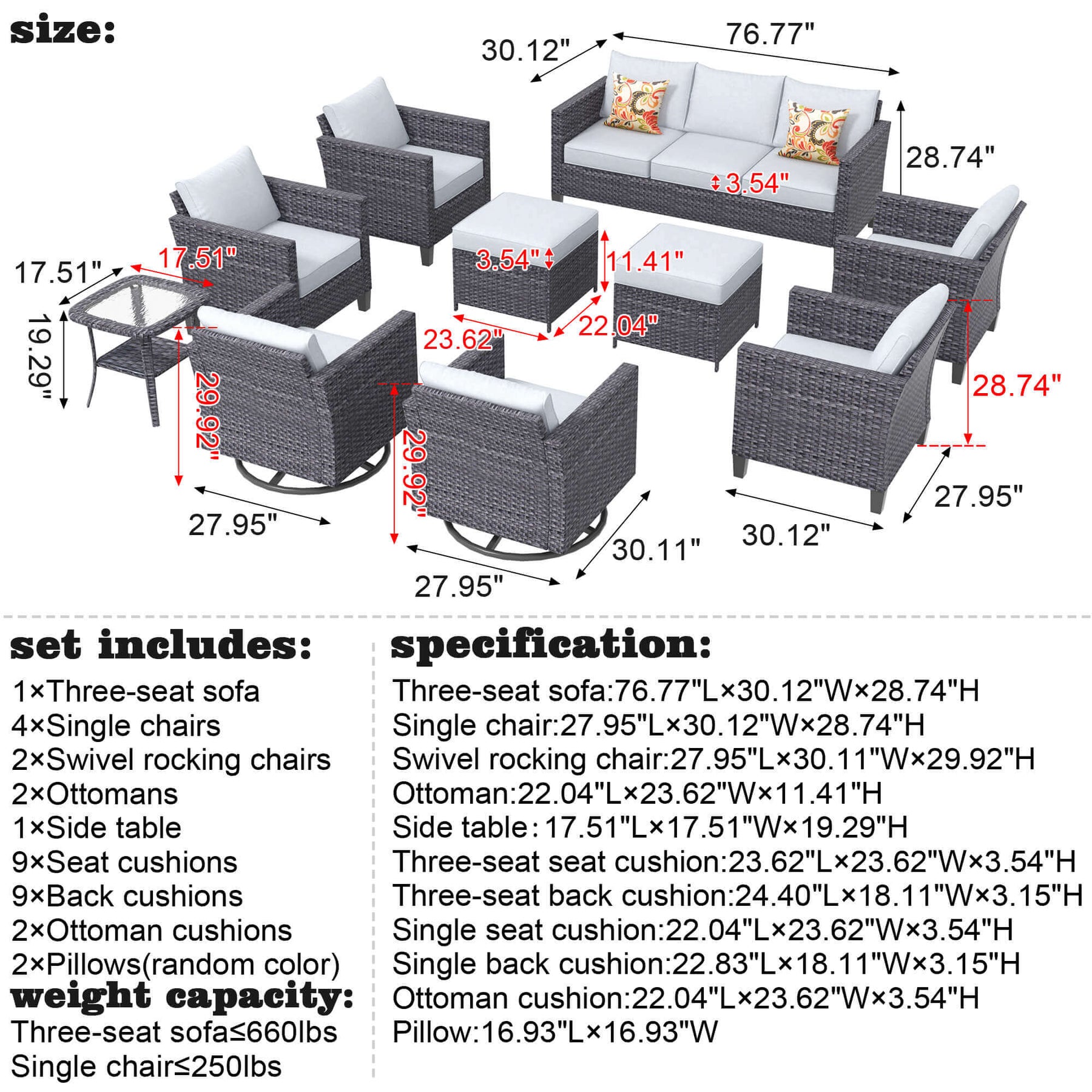 Ovios Patio Conversation Set 10-Piece with Swivel Rocking Chairs and Table