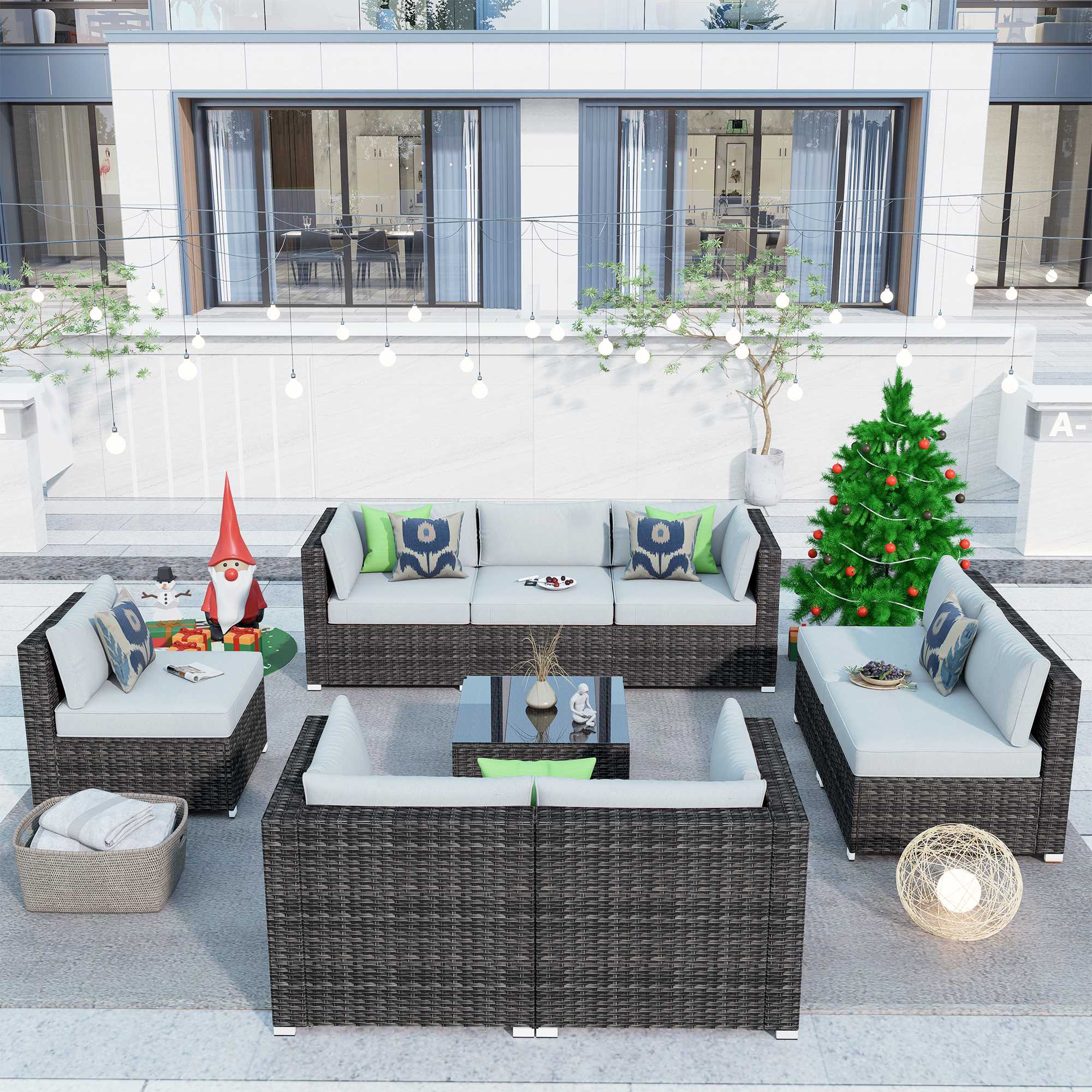 OVIOS Outdoor Sectional Furniture 9-Piece with Cushions and Table