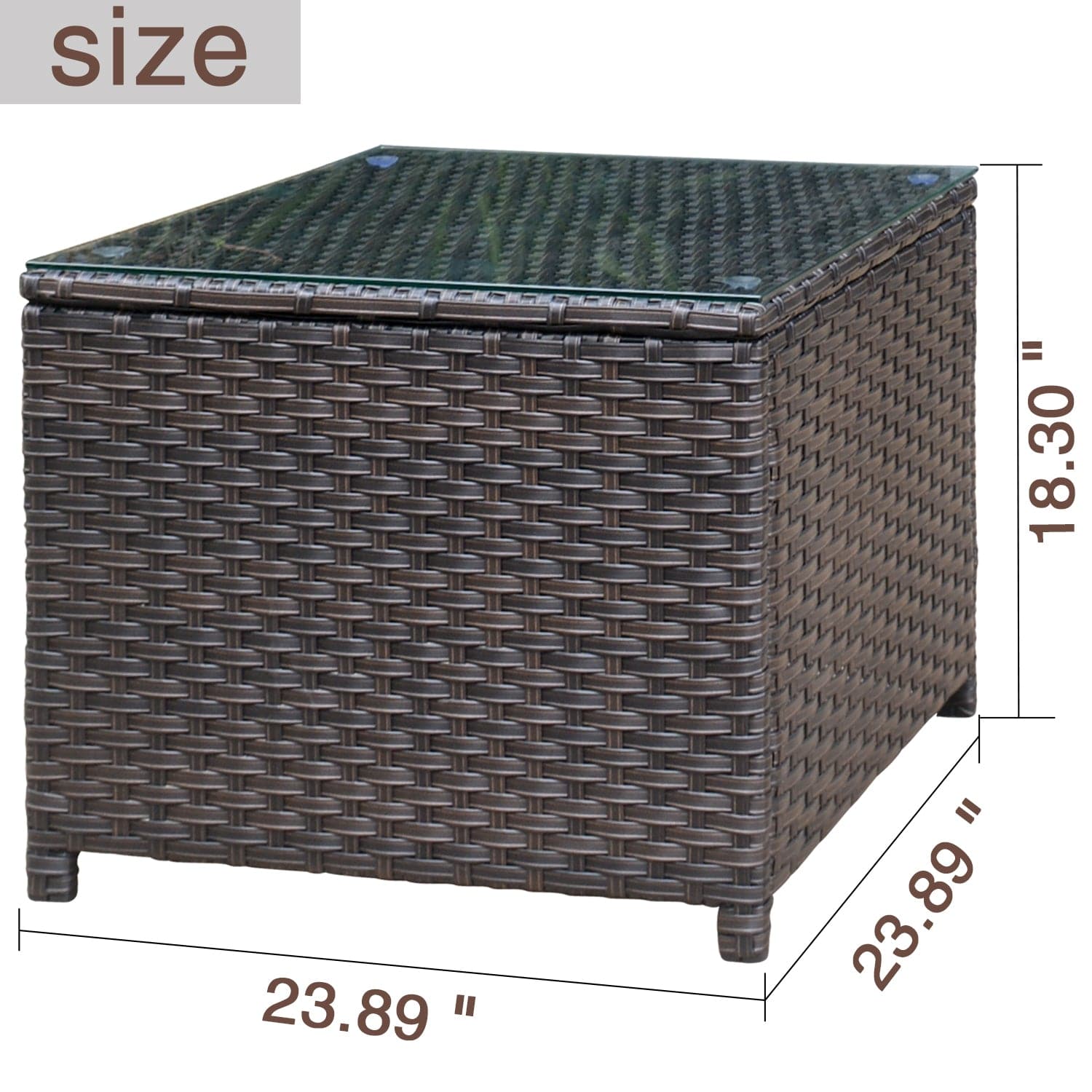 Ovios Patio Kenard Series Brown Wicker Glass Top Table