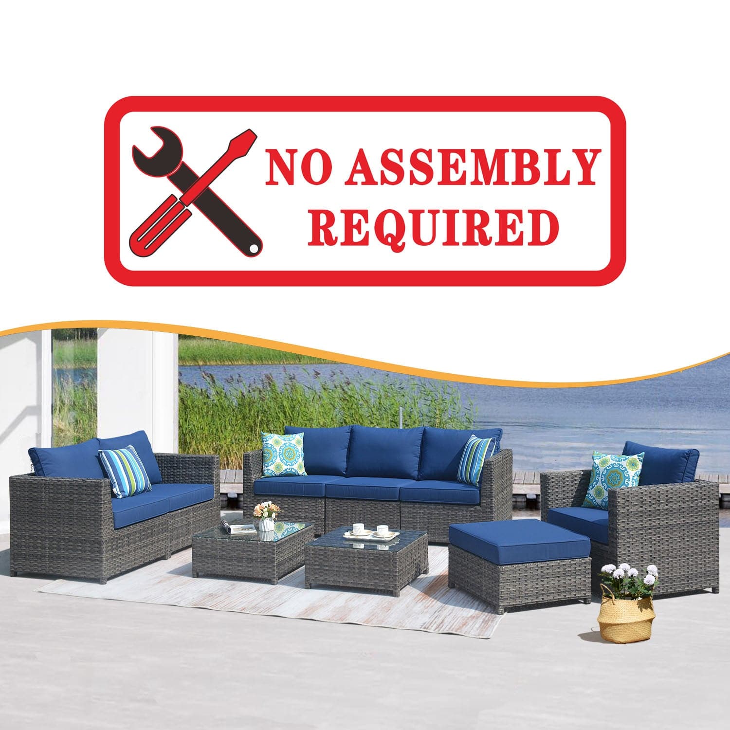 Ovios Patio Conversation Set Bigger Size 9-Piece, King Series, No Assembly Required