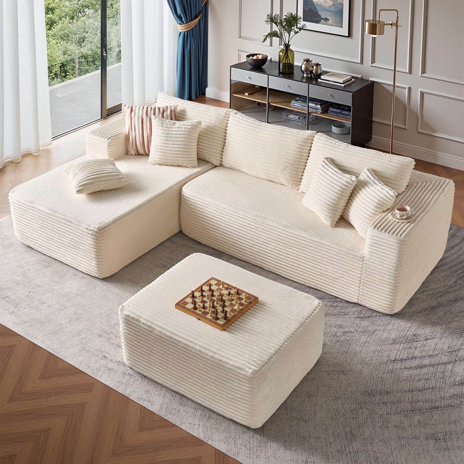 OVIOS 104" L-Shape Modular Couch with Chaise,Cloud Velvet Fabric,No Assembly Required