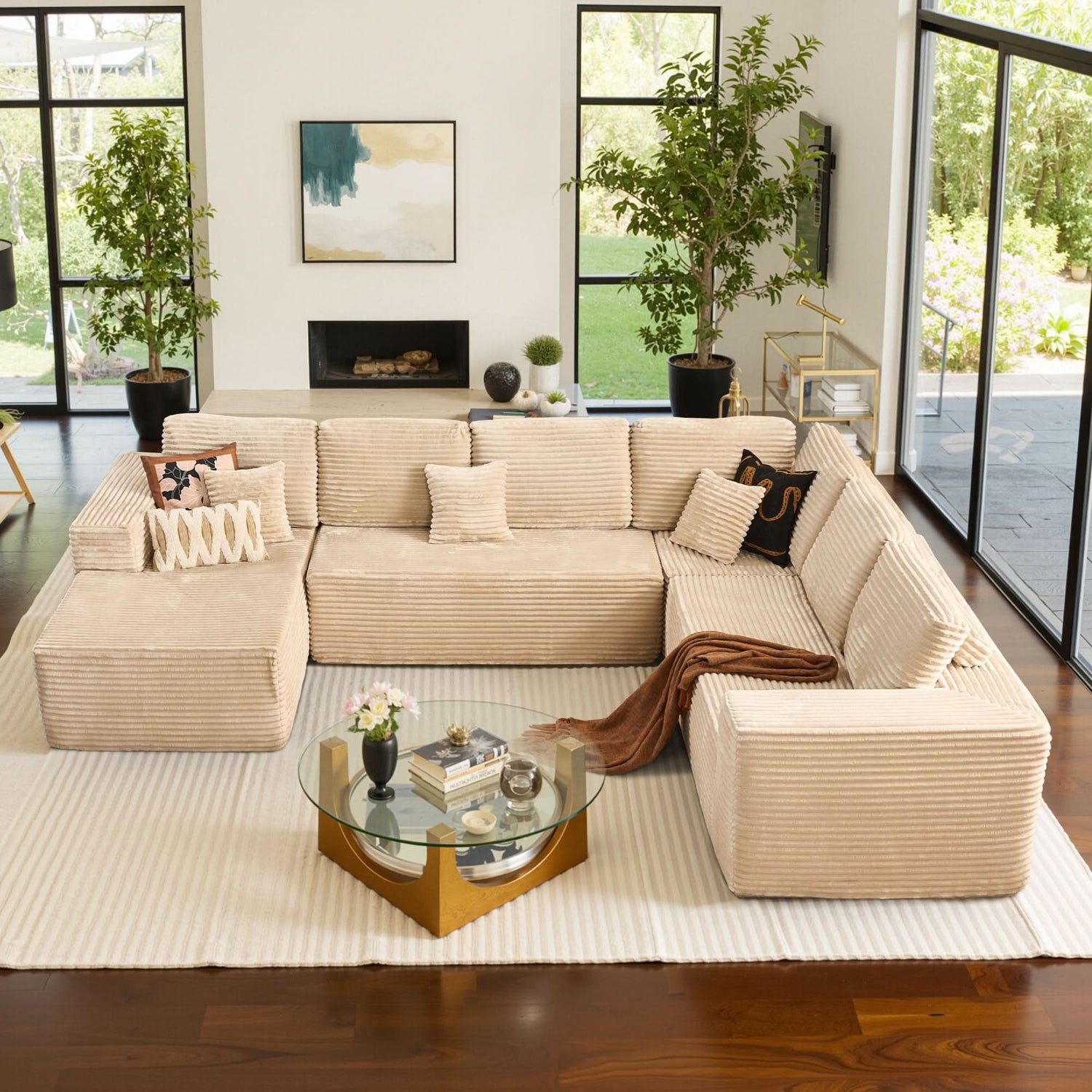 OVIOS 130.7" Modular Sectional Sofa Couch, U-Shaped Minimalist Couches with Sofa Bed Chaise