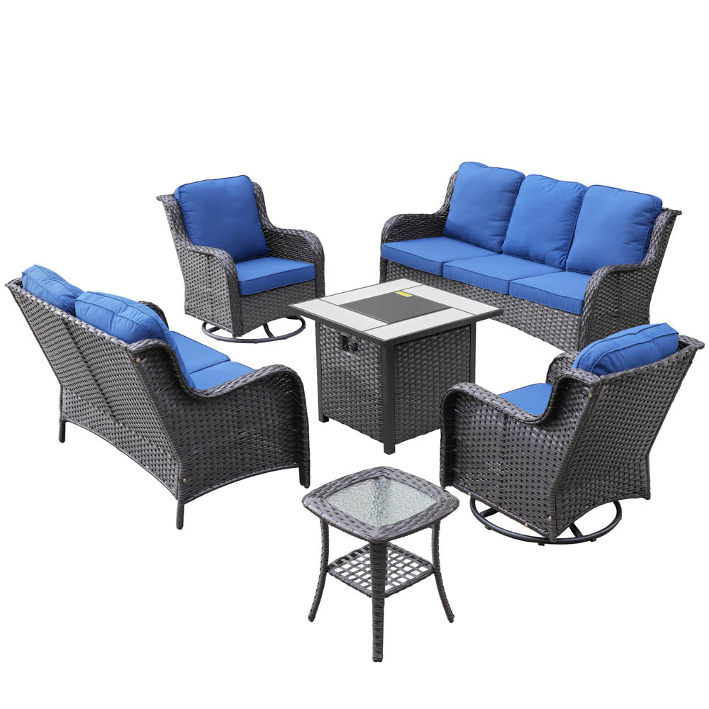 Ovios Patio Kenard 6-Piece Conversation Set with 30'' Propane Fire Pit Table and Rocking Chairs