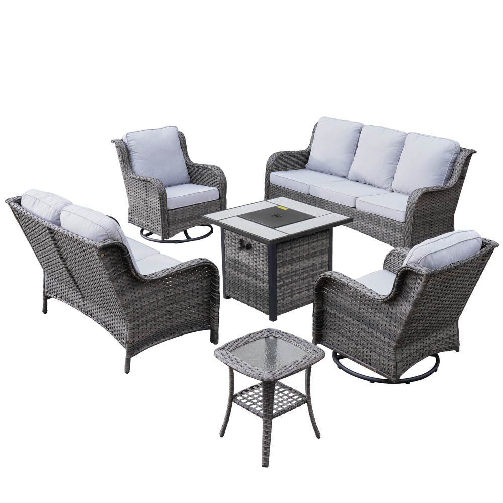 Ovios Patio Kenard 6-Piece Conversation Set with 30'' Propane Fire Pit Table and Rocking Chairs