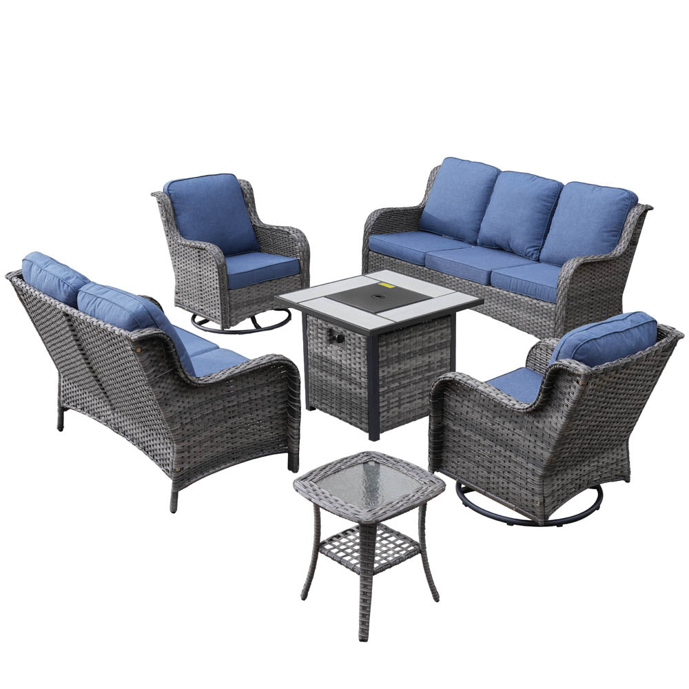 Ovios Patio Kenard 6-Piece Conversation Set with 30'' Propane Fire Pit Table and Rocking Chairs