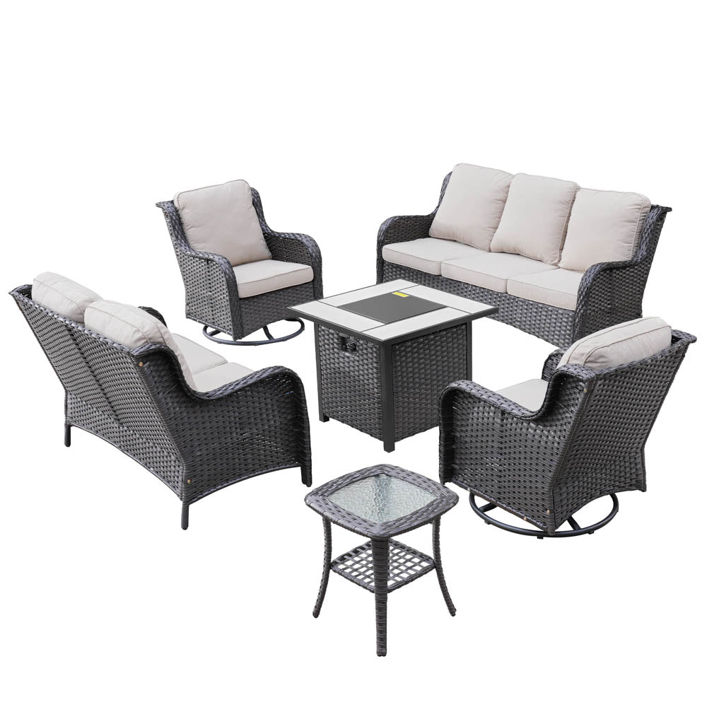 Ovios Patio Kenard 6-Piece Conversation Set with 30'' Propane Fire Pit Table and Rocking Chairs