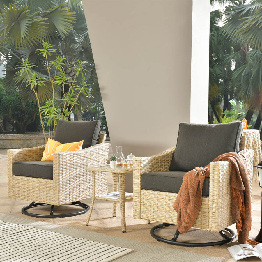 Ovios Athena Series Outdoor Patio Furniture Set 3Piece, Swivel Chairs