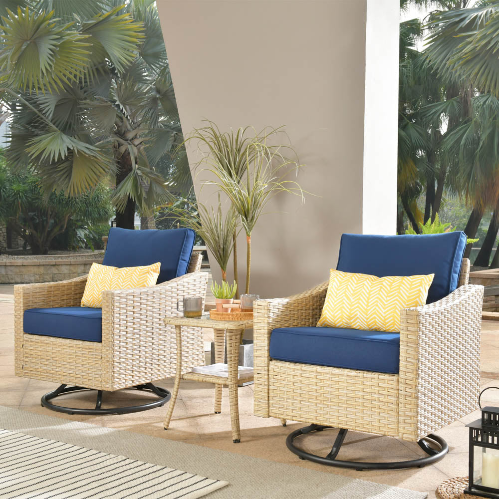 Ovios Athena Series Outdoor Patio Furniture Set 3-Piece, Swivel Chairs and Side Table