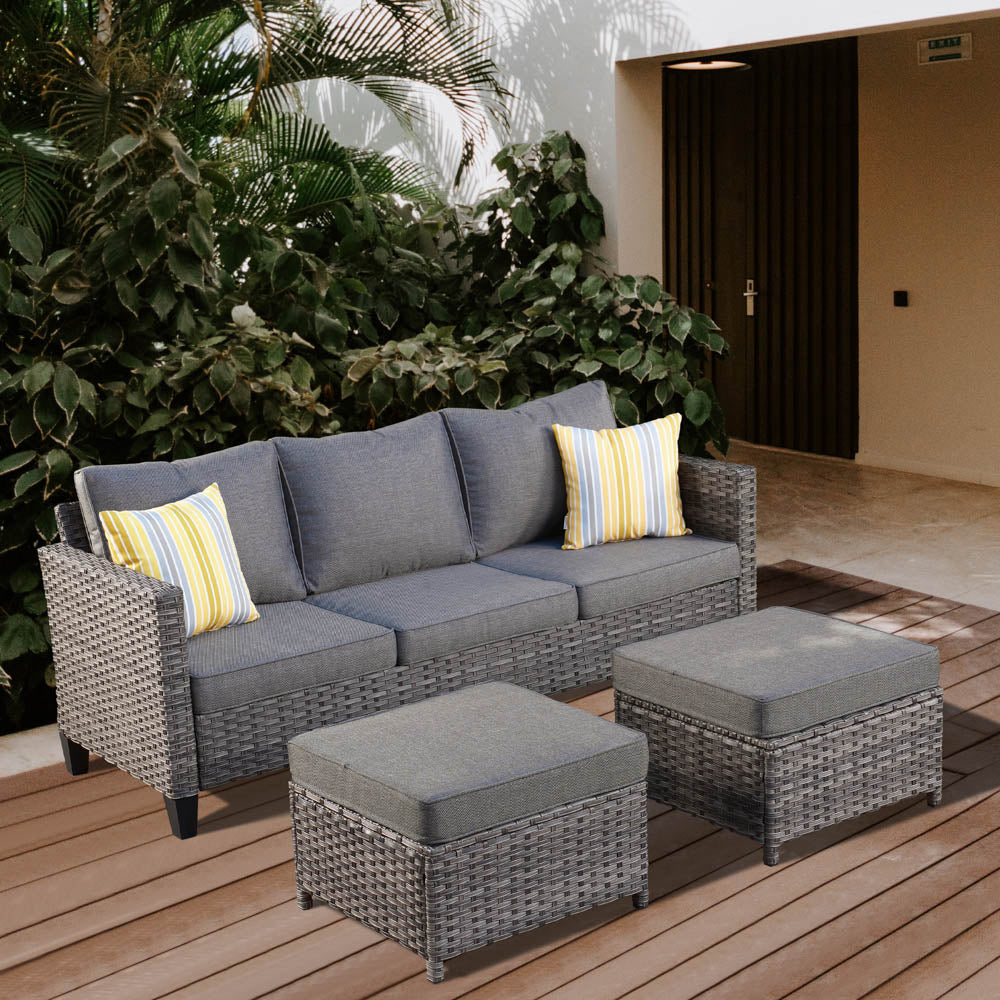 Ovios Outdoor Couch New Vultros 3-Piece High Back with Ottoman