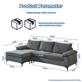 Ovios 100.02" Living Room Sofa Reversible Chaise Corduroy Fabric with Ottoman