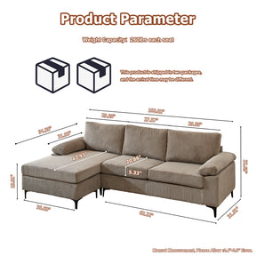 Ovios 100.02" Living Room Sofa Reversible Chaise Corduroy Fabric with Ottoman