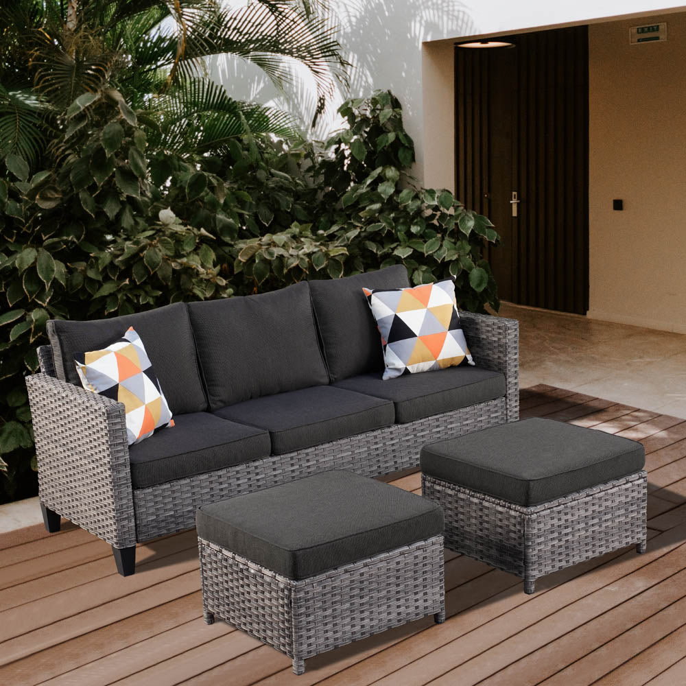 Ovios Outdoor Couch New Vultros 3-Piece High Back with Ottoman