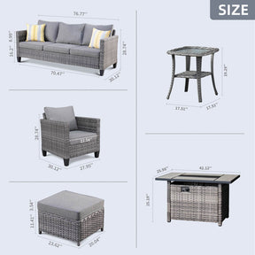 Ovios Patio Vultros 7-Piece Set With Swivel Chair and Rectangle 42'' Propane Fire Pit Table