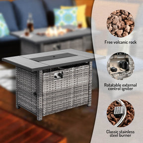 Ovios 13 Pieces Outdoor Furniture with 7.68'' Broad Handrails and Rectangle 42.12'' Fire Pit Table