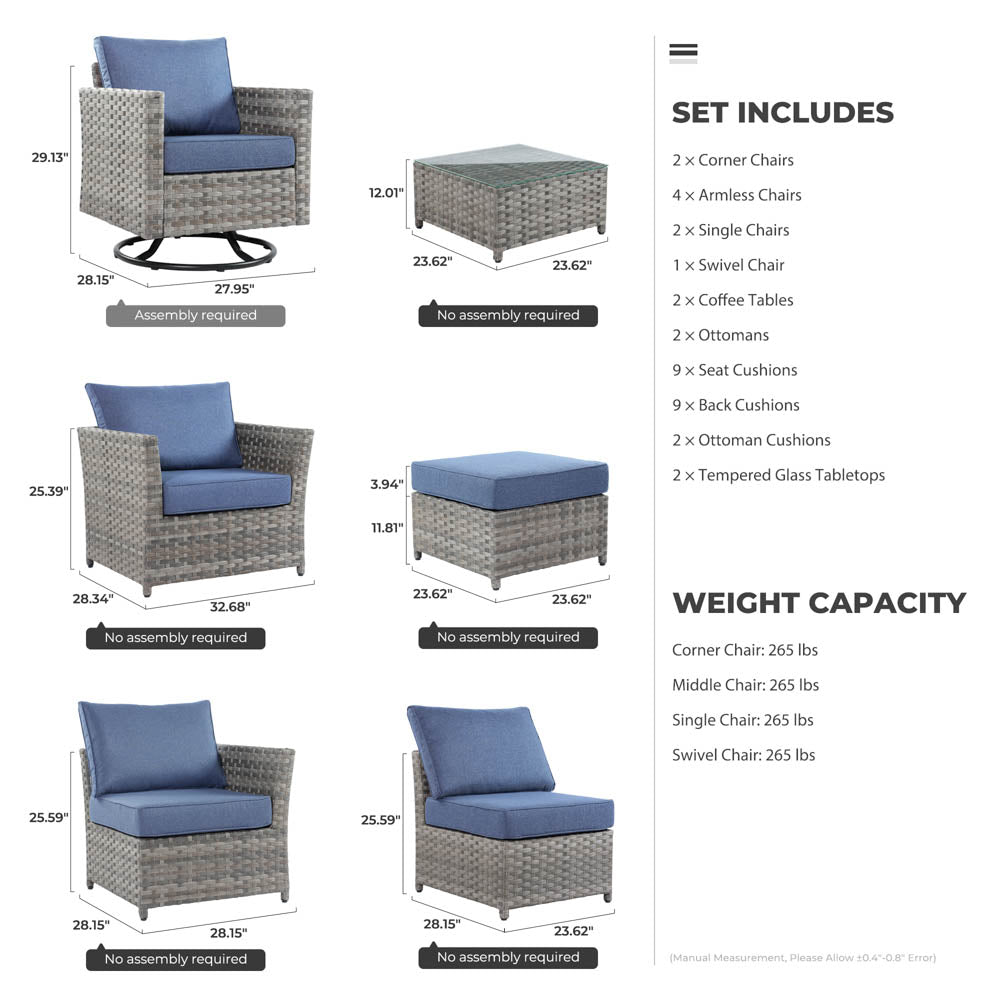 Ovios New Rimaru Series Patio Furniture Set  13-Piece include Swivel Chairs Set Partially Assembled