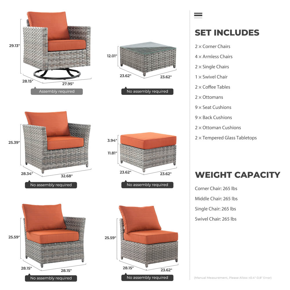 Ovios New Rimaru Series Patio Furniture Set  13-Piece include Swivel Chairs Set Partially Assembled