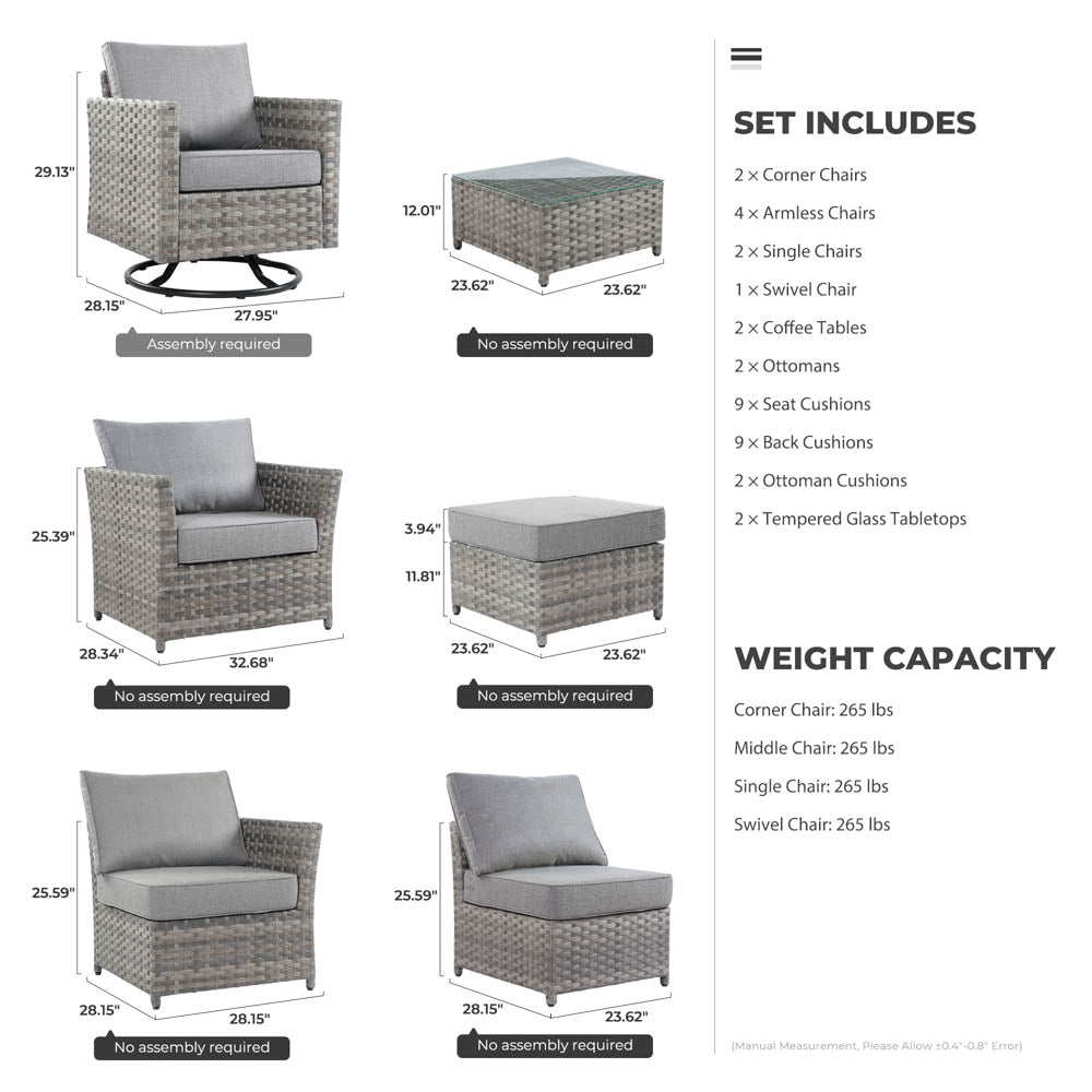 Ovios New Rimaru Series Patio Furniture Set  13-Piece include Swivel Chairs Set Partially Assembled