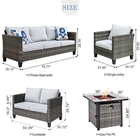 Ovios Patio Vultros Furniture Set 7-Person Seating with 30'' Propane Fire Pit Table