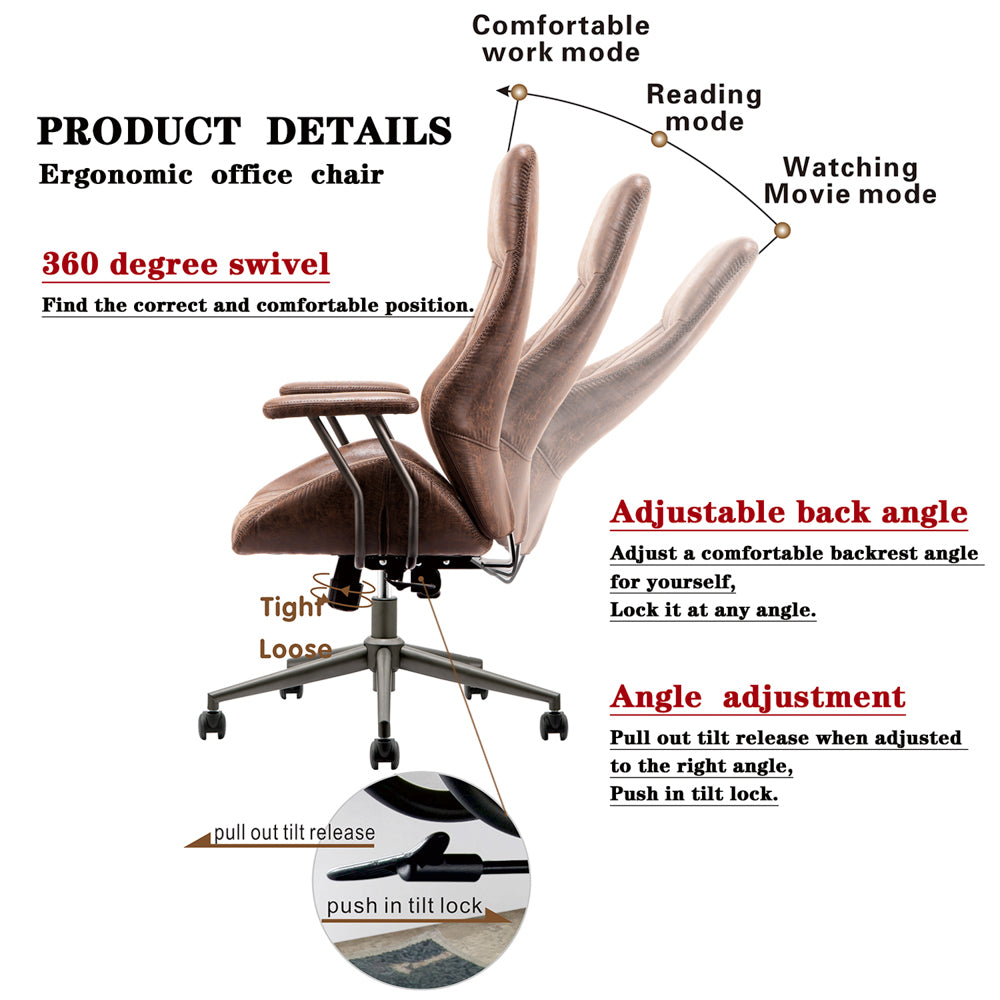 OVIOS Suede Fabric Ergonomic Office Chair High Back Lumbar Support