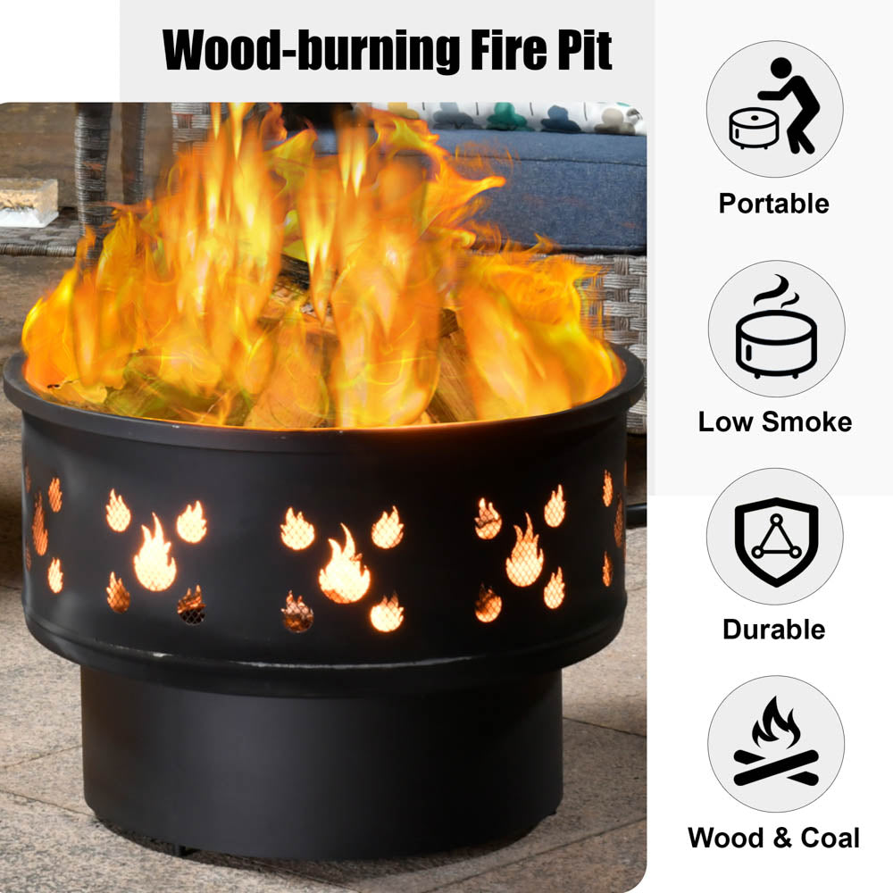 Ovios 25.39'' Round Steel Wood Burning Fire Pit