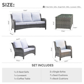 Ovios Patio Kenard 5-Piece Conversation Set with Loveseat and Tempered Glass Table