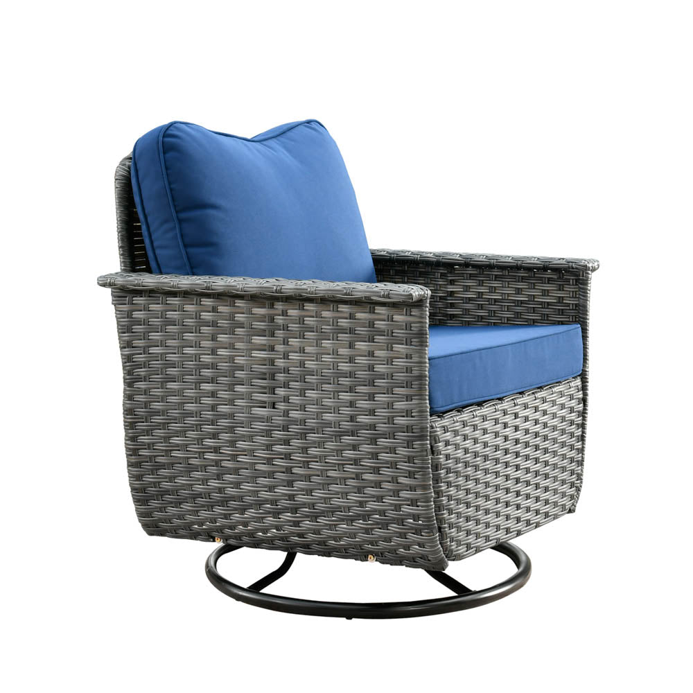 Ovios Patio Pet Conversation Set Grey Wicker 7 Pieces with 30'' Fire Pit and Swivel Rocking Chairs