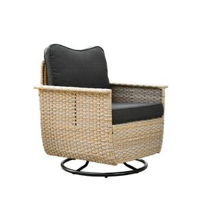 Ovios Patio Pet Conversation Set Beige Wicker 7 Pieces with 30'' Fire Pit and Swivel Rocking Chairs