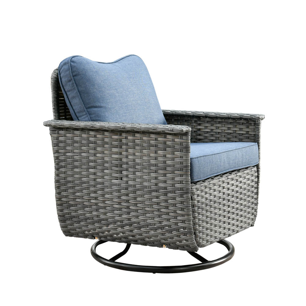 Ovios Patio Pet Conversation Set Grey Wicker 7 Pieces with 30'' Fire Pit and Swivel Rocking Chairs