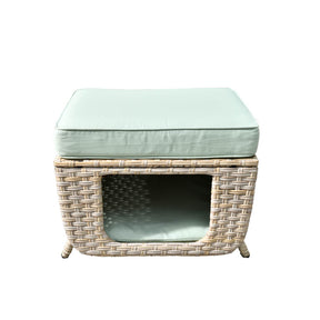Ovios Patio Pet Conversation Set Beige Wicker 7 Pieces with 30'' Fire Pit and Swivel Rocking Chairs
