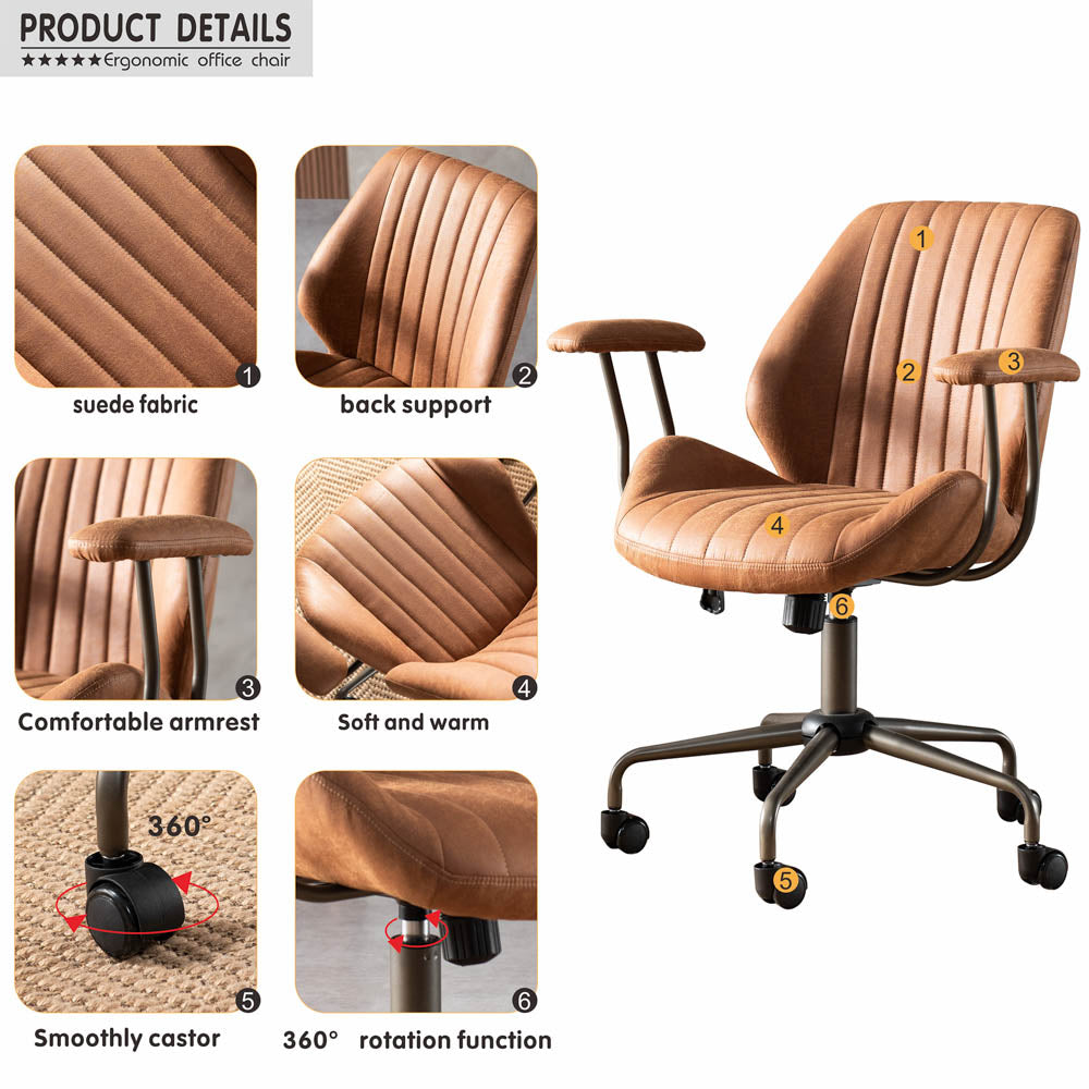 Ovios Office Chair Suede Fabric for Executive and Home Office Ergonomic Chair-Light Brown