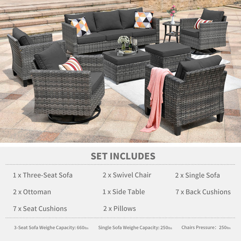 Ovios Patio Conversation Set 8-Piece with Swivel Rocking Chairs and Table