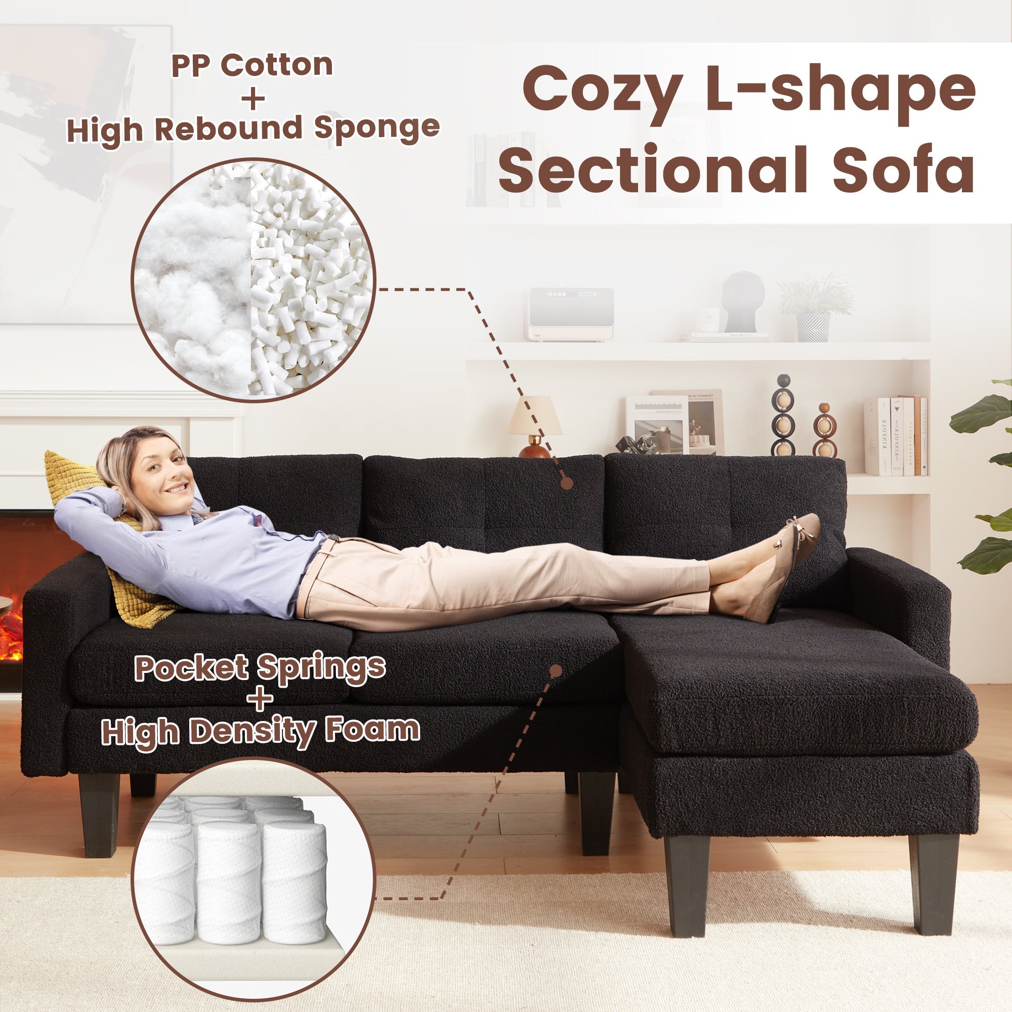 OVIOS 80" Small L Shape Sofa, Teddy Velvet Fabric