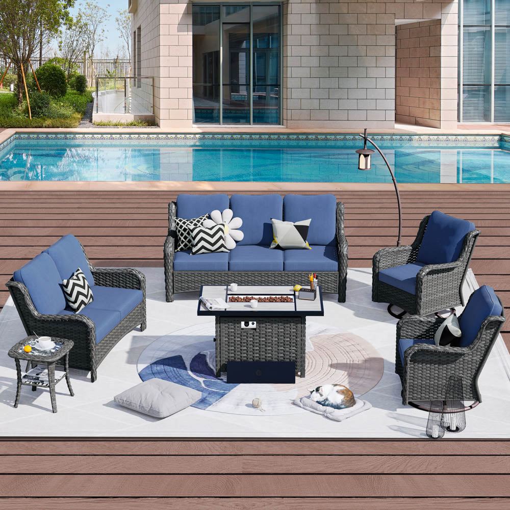 Ovios Patio Kenard 6-Piece Conversation Set with 42'' Rectangle Propane Fire Pit Table and Rocking Chairs