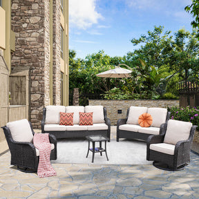 Ovios Patio Kenard 5-Piece Conversation Set with Loveseat and Swivel Rocking Chairs