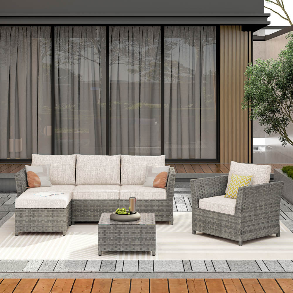 Ovios Patio Furniture Set New Rimaru 6-Piece with 2 Pillows, No Assembly Required