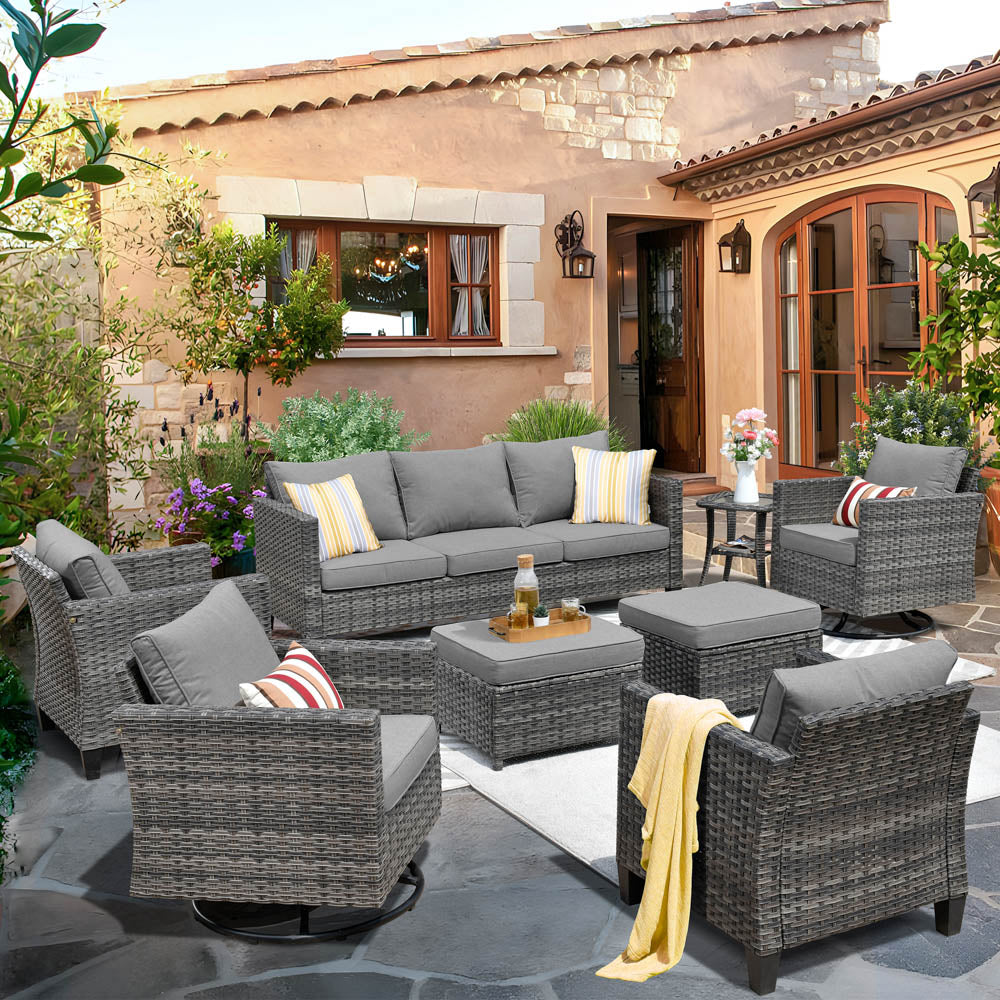 Ovios Patio Conversation Set 8-Piece with Swivel Rocking Chairs and Table