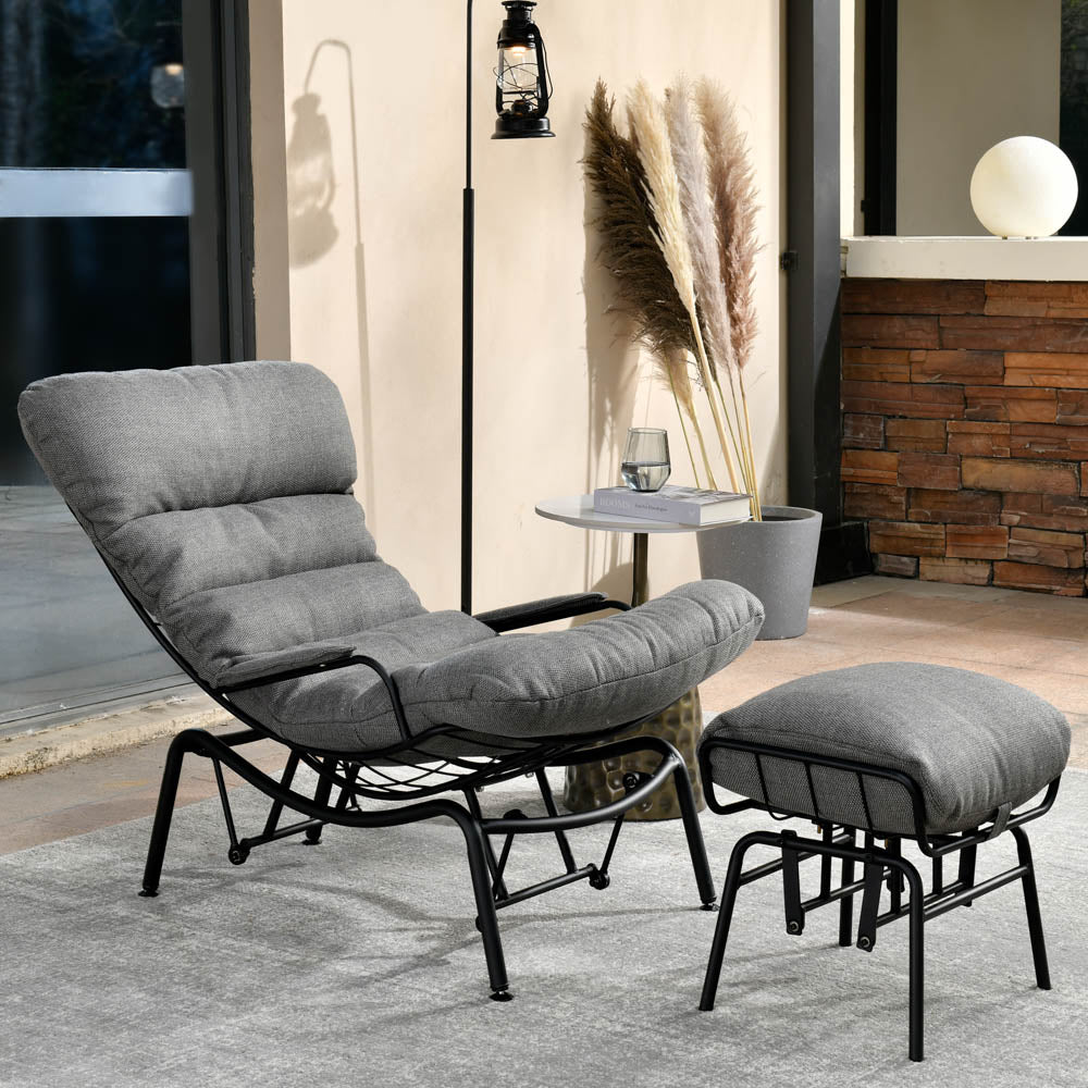 Ovios Patio Rocking Chair with Ottoman, Olefin Fabric