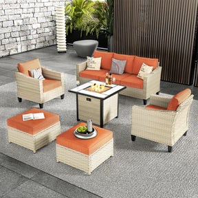 Ovios Athena Series Outdoor Patio Furniture Set with 30'' Fire Pit Table 6-Piece