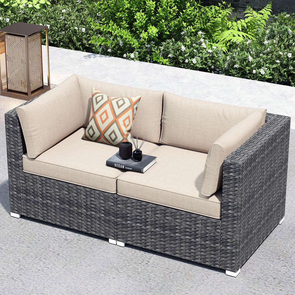 Ovios Patio Furniture Set 2-Piece Corner Sofa with Cushions and 4.13'' Wide Armrest