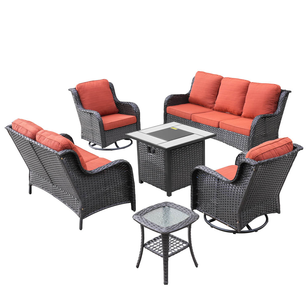 Ovios Patio Kenard 6-Piece Conversation Set with 30'' Propane Fire Pit Table and Rocking Chairs