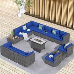 Ovios Patio Furniture Set 15-Piece with 42.12’’ Fire Pit and Glass Table