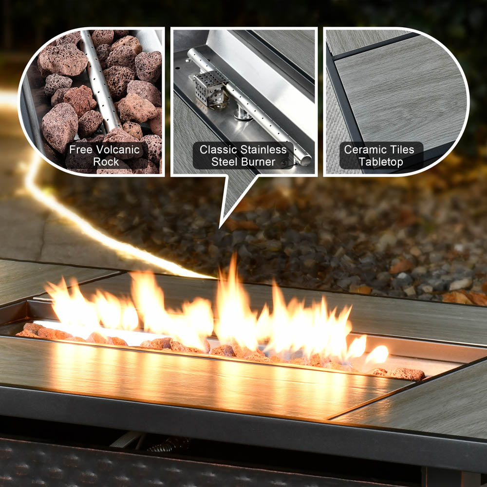 Ovios 42'' Rectangle Propane Fire Pit Table Brown