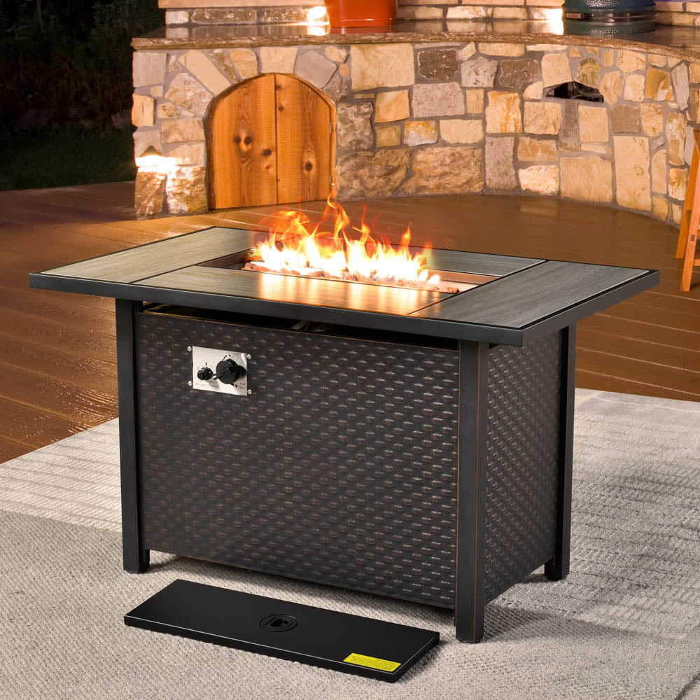 Ovios 42'' Rectangle Propane Fire Pit Table Brown