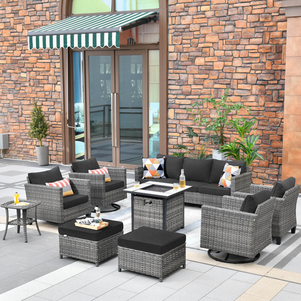 9-Pc Set | Patio Set w/ Fire Pit & Swivels